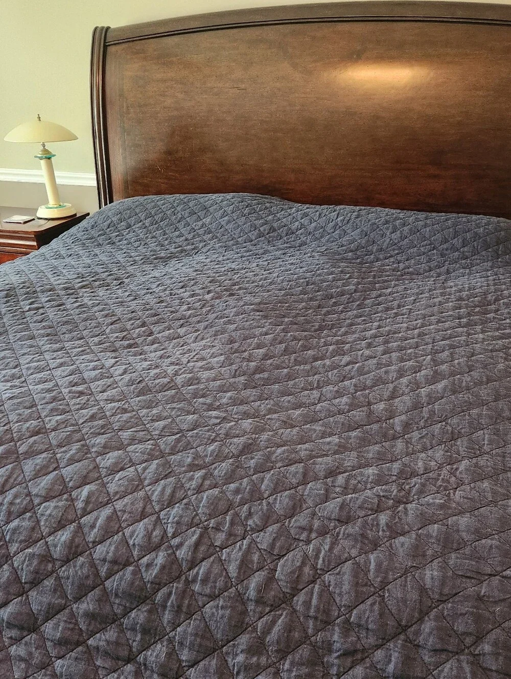 POTTERY BARN Diamond Quilt King / Cal King Belgium Flax Blue 108x92 Reversible